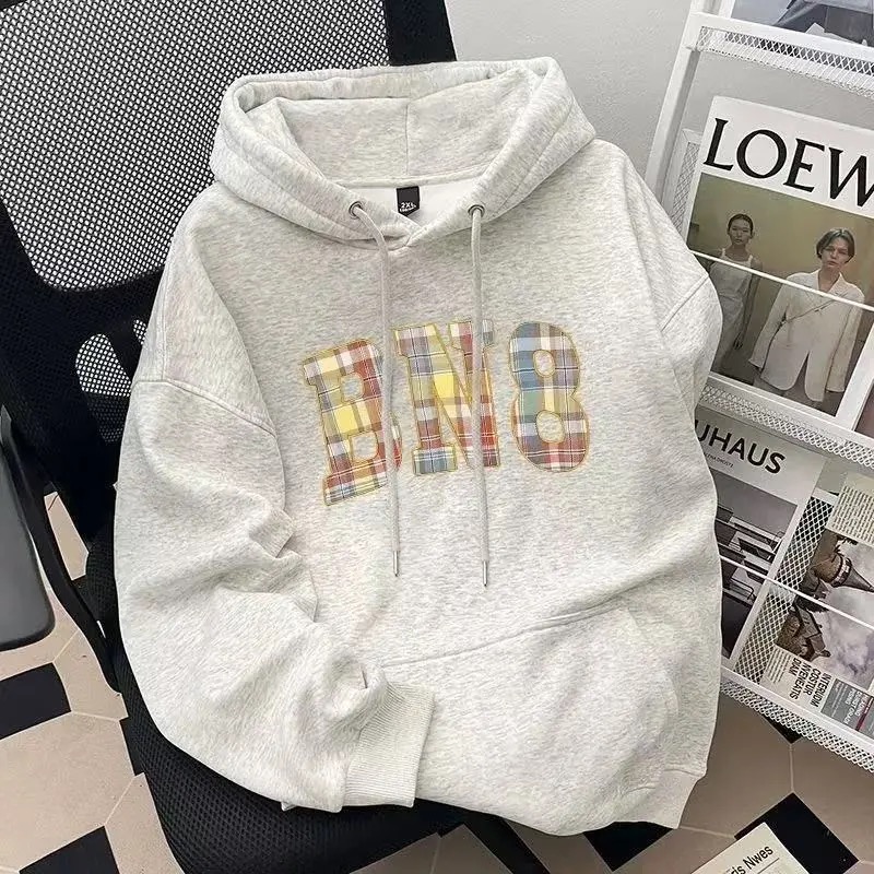 印花通勤爆款高级上衣潮韩版连帽卫衣男女款秋冬加绒加厚重磅字母