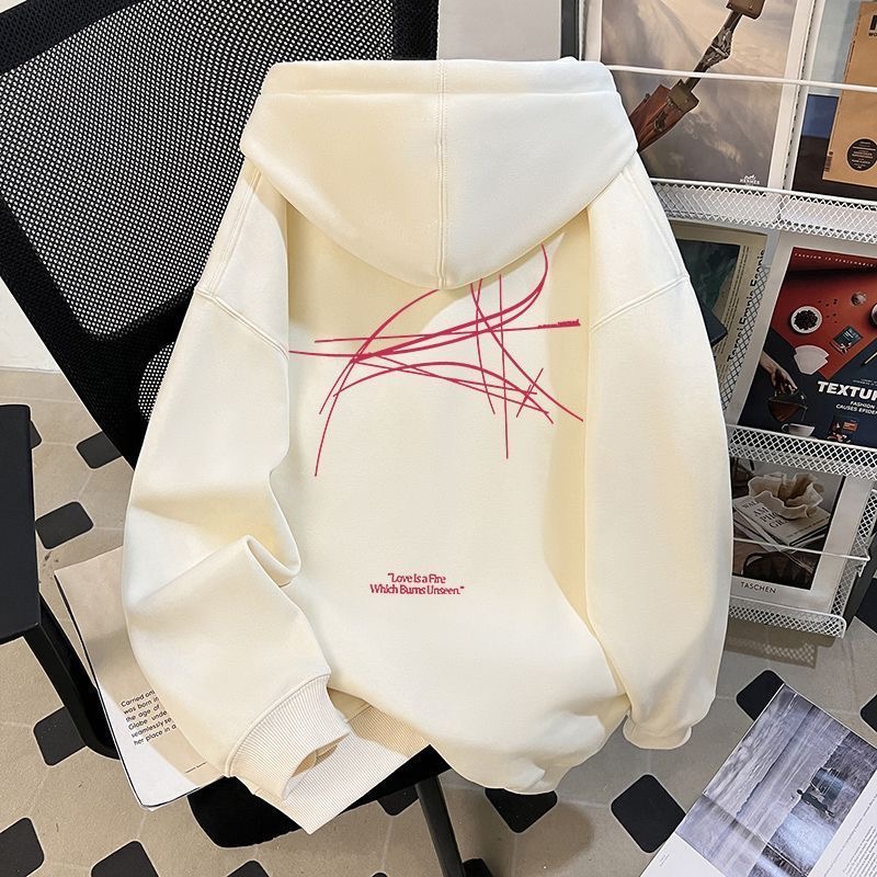 爆款高级上衣韩版连帽卫衣男女款秋冬加绒加厚前后字母印花通勤潮