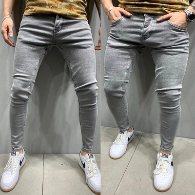 cowboy blue jeans jogger pants trousers men 灰色牛仔裤男夏
