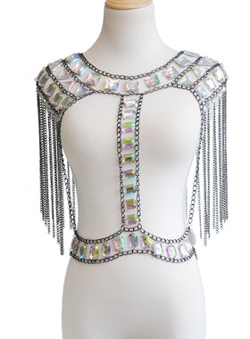 2018夏季新款焕彩宝石链条拼接T恤夜店演出服