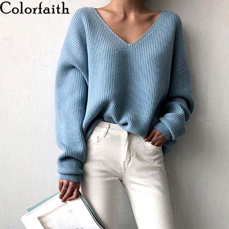 秋冬百搭下摆不规则女士长袖毛衣V领套头宽松针织衫women Sweater
