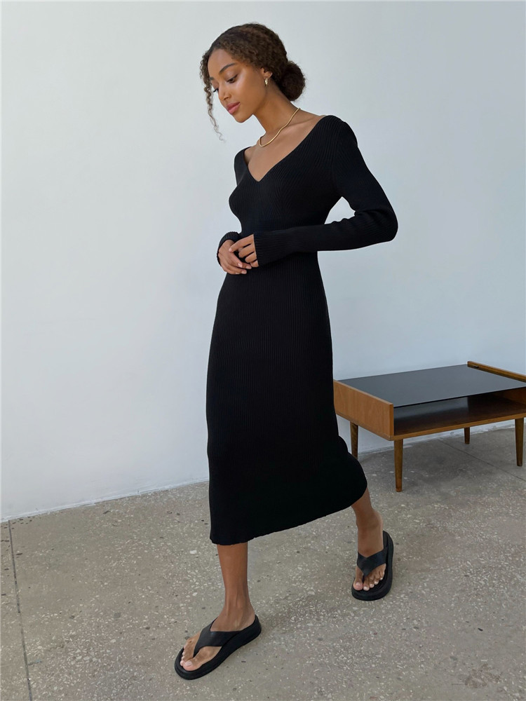 2022 New Sexy Long Split Strap Backless Sweater Dress