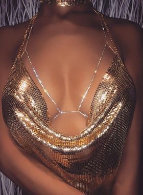 原创设计！超闪水钻性感闪耀水钻挂脖胸链爪链 比基尼海滩身体链