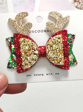 1 Piece Christmas Deer Pincer Glitter Barrette Bow Tie Hairp