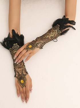 欧美跨境热卖2022夸张复古羽毛手链 金色花边蕾丝手臂一只手链