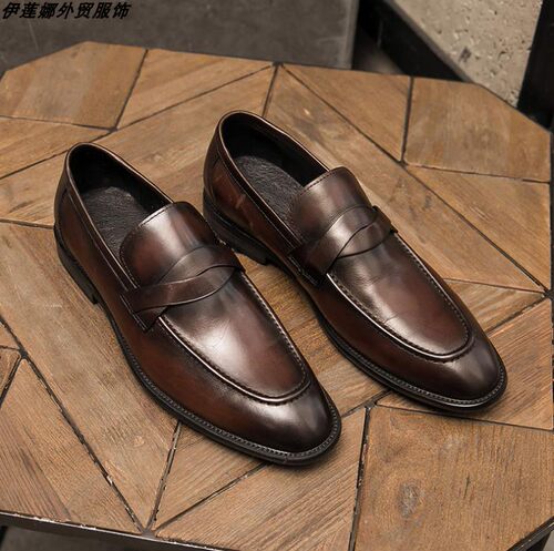 leather shoes for men man PU 英伦皮鞋男一脚蹬 bigsize 48