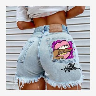 欧美时尚破洞毛边牛仔短裤热裤 Ripped Denim Shorts Jeans Women