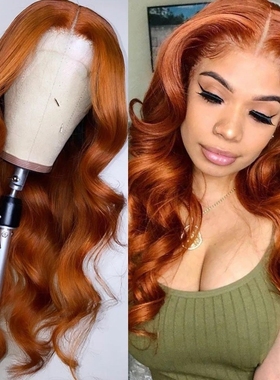 Front lace Orange long curly hair Cosplay big wave wigs 橙色