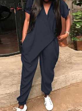 m Pants V Neck Button Playsuits Female Short Sleeve Rompers