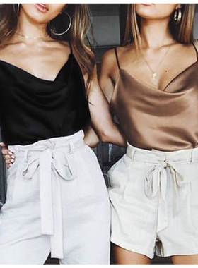 Tops Solid Satin Backless Sexy Camis Shirts Feminino Casual