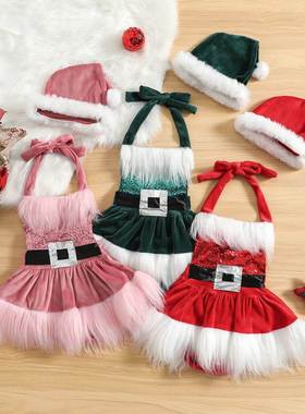 Infant Baby Girls Christmas Romper Dress Sequ White Plush Tr