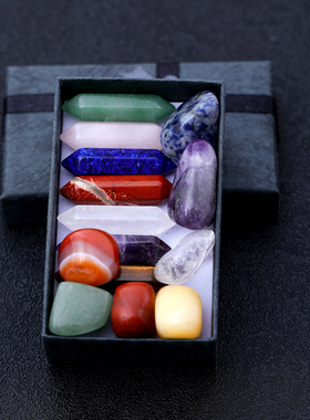 瑜伽石六角柱套装chakela青金 查克拉虎眼石紫水晶工艺品景观石