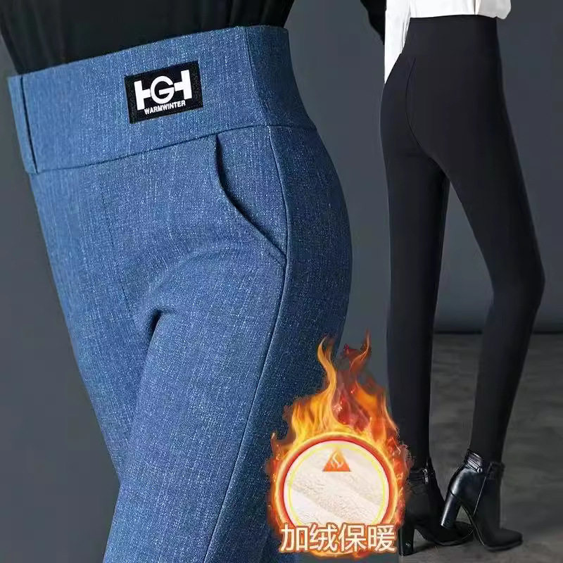羊羔绒打底裤女外穿2025秋冬新款修身加绒加厚保暖弹力小脚铅笔