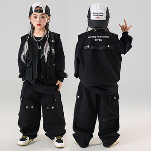 女孩街舞儿童潮服 嘻哈套装 乐咪酷hiphop街舞童暗黑机能马甲工装 裤