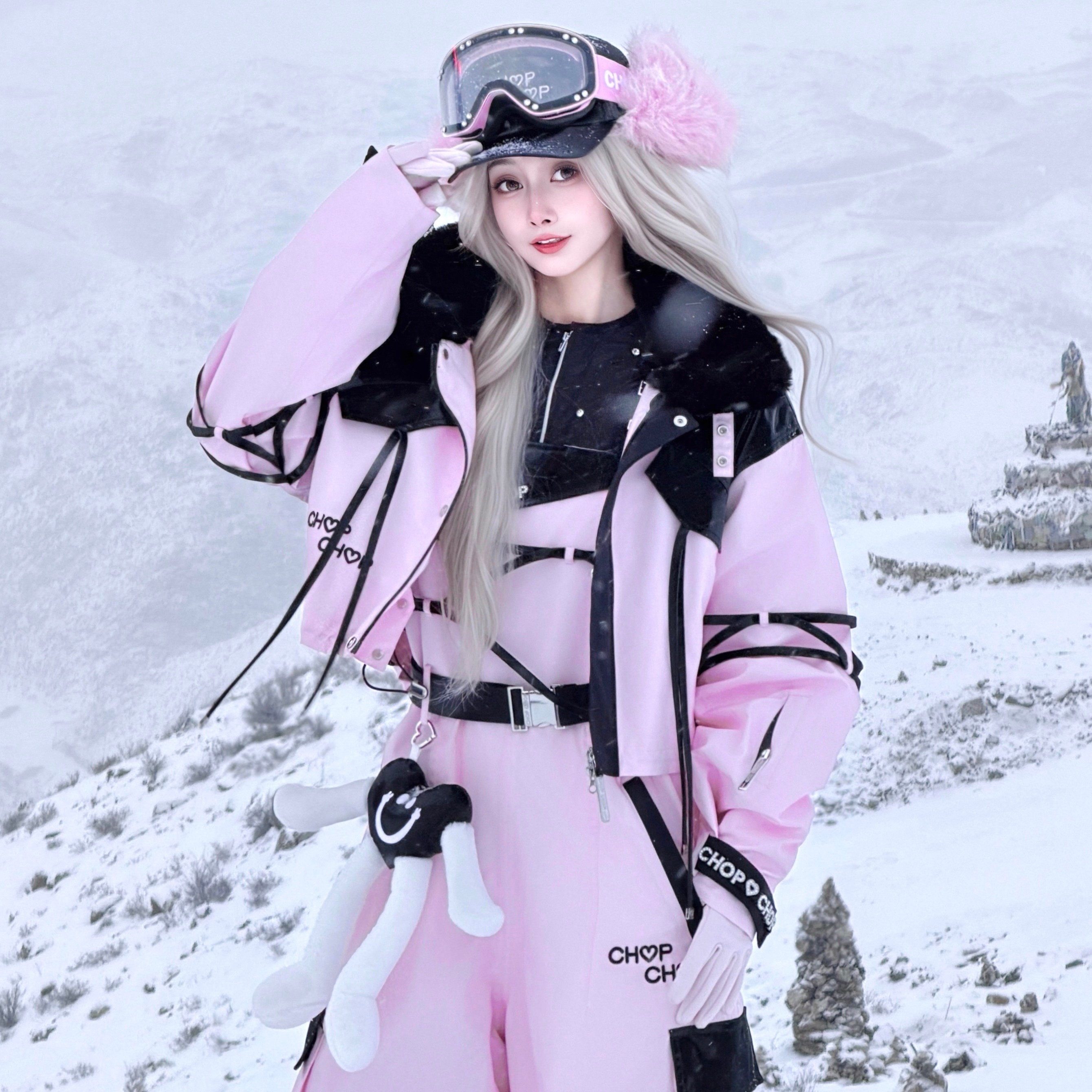 CHOP CHOP26新品【绑带芭蕾】亮皮重工滑雪服套男女款全压胶防水