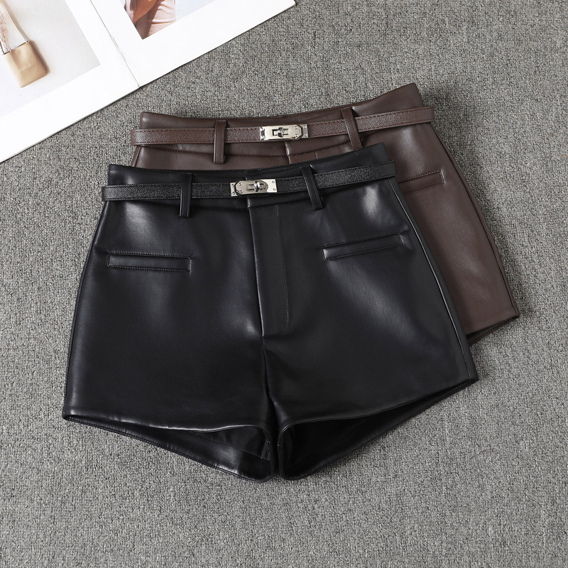 PU皮短裤女辣妹显瘦阔腿靴裤子