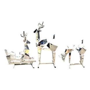 不锈钢块面抬头低头鹿抽象雕塑新中式园林草坪商场酒店样板外摆件