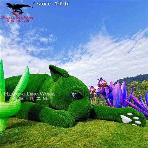 逼真大型仿真绿植微景观工艺玩具绿雕手工草坪卡通猫咪摆件美陈.
