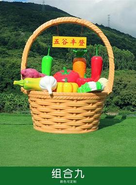 大型水果蔬菜玻璃钢雕塑田园仿真果篮推车农场农家乐景区装饰摆件