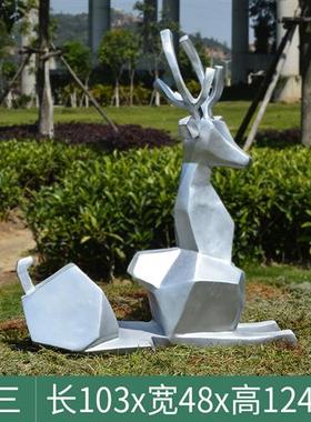 定制玻璃钢梅花鹿摆件不锈钢鹿雕塑售楼处大堂艺术小区景观装饰品