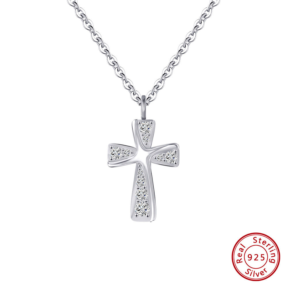 吊坠现代设计感十字架项链男女款 高级感镶嵌满钻S925纯银ins风