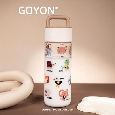 goyon动物园夏季山系手提水杯640ml透明tritan塑料大容量可爱卡通