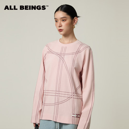 ALL BEINGS26SS春夏新款粉色装饰哈苏线镂空露背设计感长袖T恤女