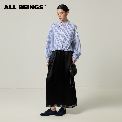 ALL BEINGS2026SS夏季新款假两件条纹衬衫醋酸连衣裙套装