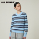 针织衫 ALL 设计感休闲 蓝色条纹V领长袖 BEINGS2026SS春季 新品