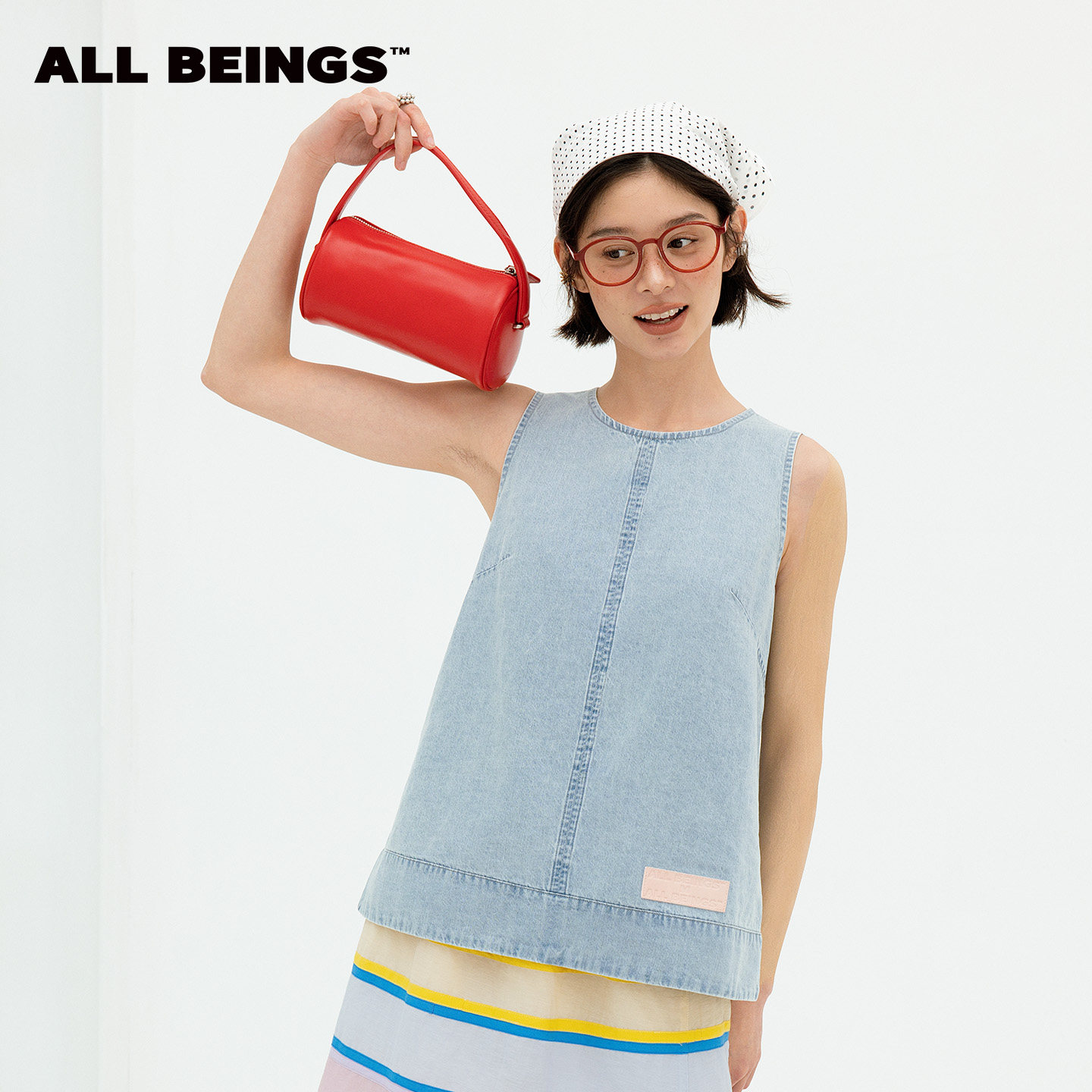 ALL BEINGS2026SS夏季新款浅蓝洗水牛仔套头轻薄无袖背心马甲上衣