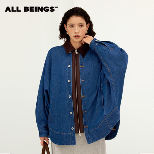 ALLBEINGS牛仔蝙蝠袖夹棉外套