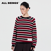 红黑撞色羊毛条纹圆领针织套头衫 ALL BEINGS2025AW秋冬新品 毛衣女