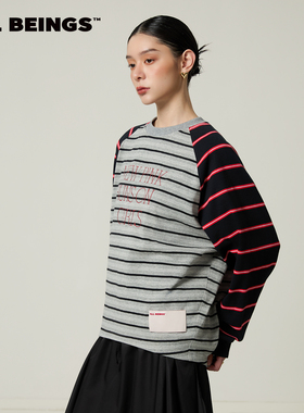 ALL BEINGS2026SS春季新品设计感 解构门襟条纹拼色印花长袖T恤