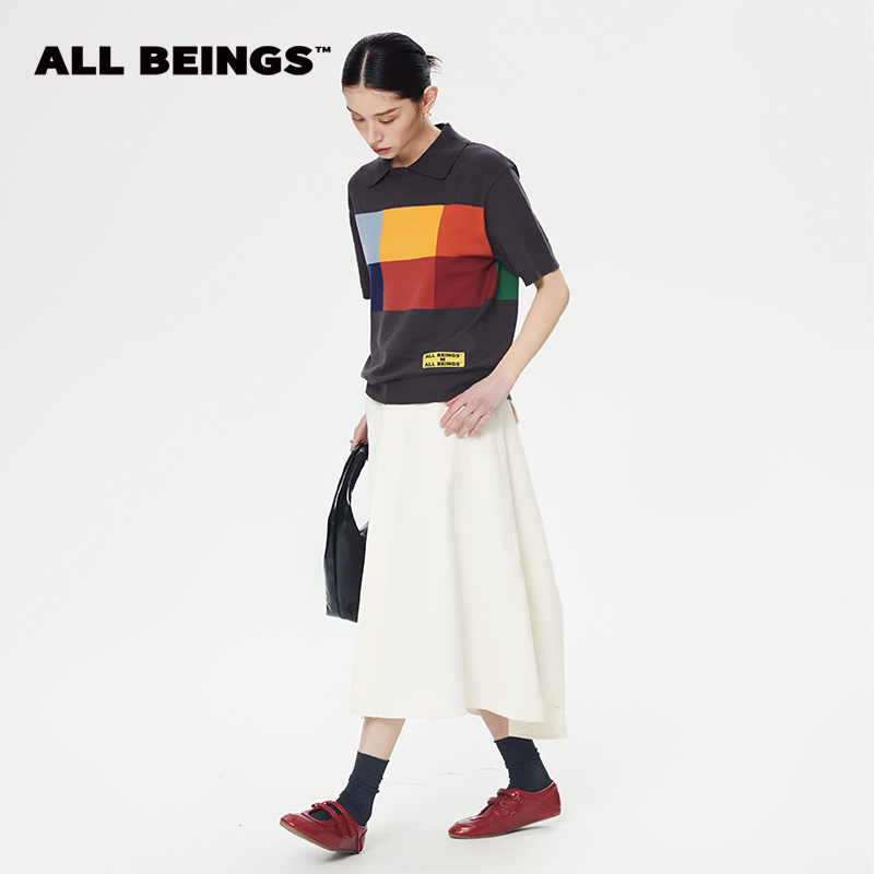 【董璇同款】ALL BEINGS25SS米白解构双腰头复古工装直筒半身长裙