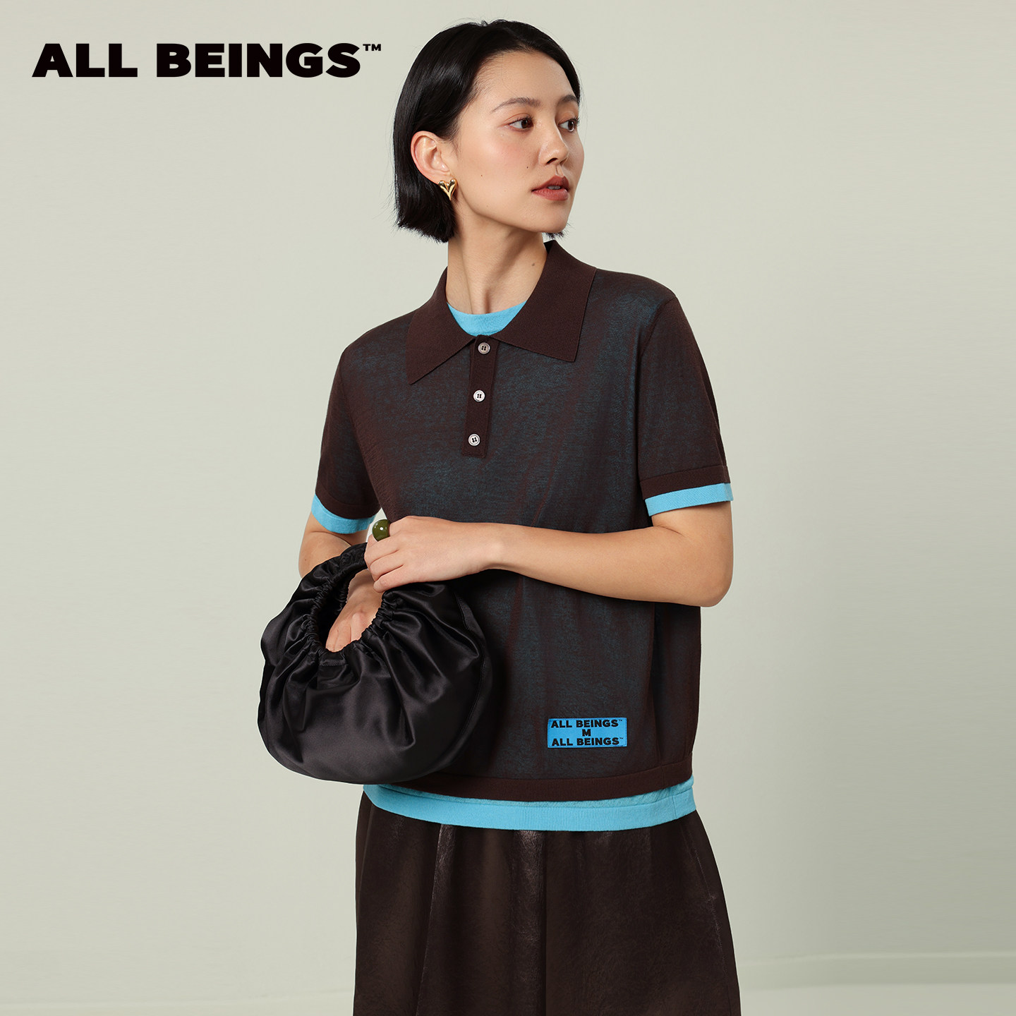 ALL BEINGS 26SS夏季新款层次感撞色假两件轻薄针织polo短袖T恤衫 - 实物图