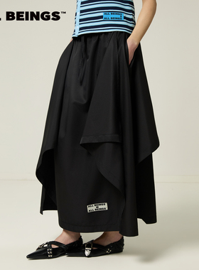 ALL BEINGS2026SS春季新品设计感休闲显瘦通勤黑色搭片式阔摆长裙