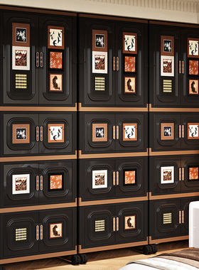 黑色折叠式收纳柜中古风整理储物箱大容量可移动衣服衣物玩具被子