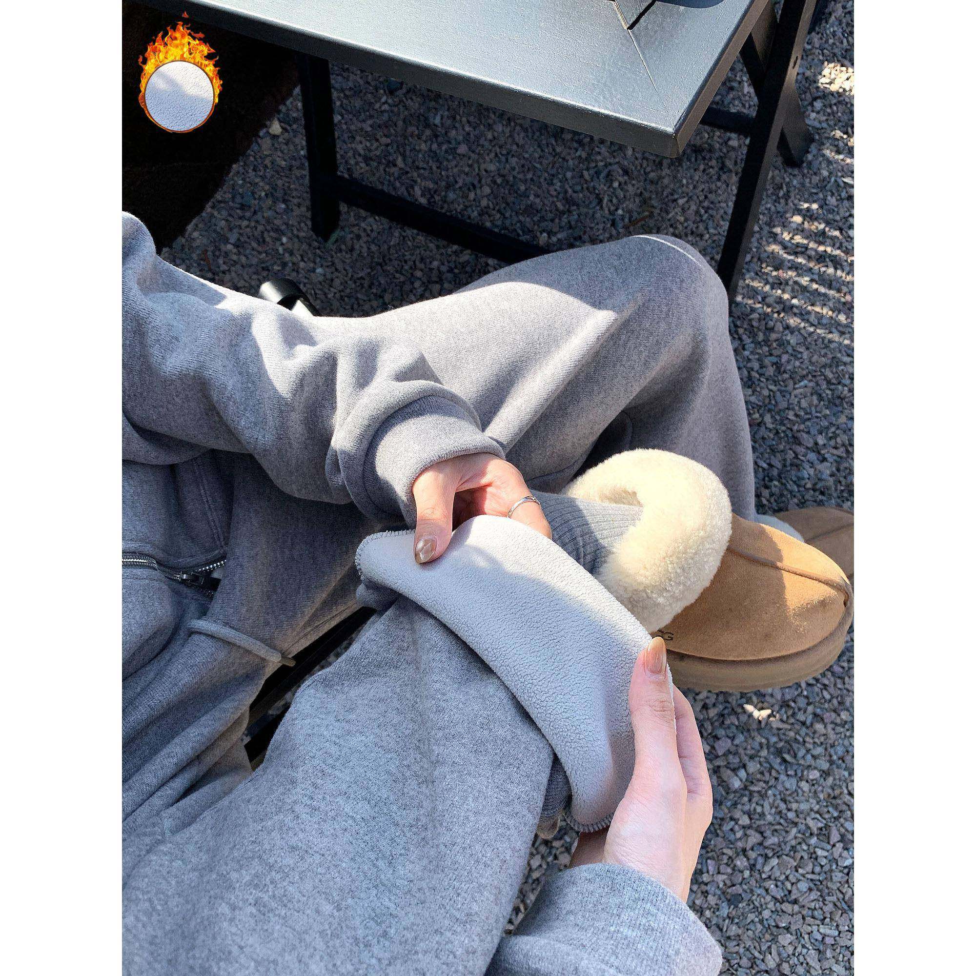 高克重加绒加厚直筒休闲裤女秋冬新款慵懒风高腰宽松百搭舒适卫裤