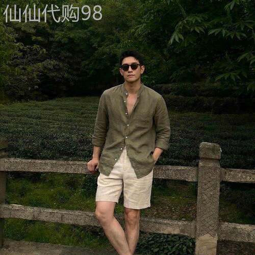 GP极简~度假老钱风轻薄亚麻感衬衫短裤一整套松弛男夏季慵懒套装