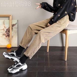 灯芯绒老爹裤女秋冬2025新款直筒宽松罗卜哈伦裤高腰阔腿显瘦百搭
