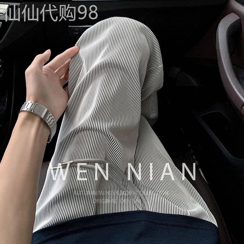 韩国WEN NIAN黑白条纹冰丝休闲裤男2026春夏季薄款运动速干阔腿裤