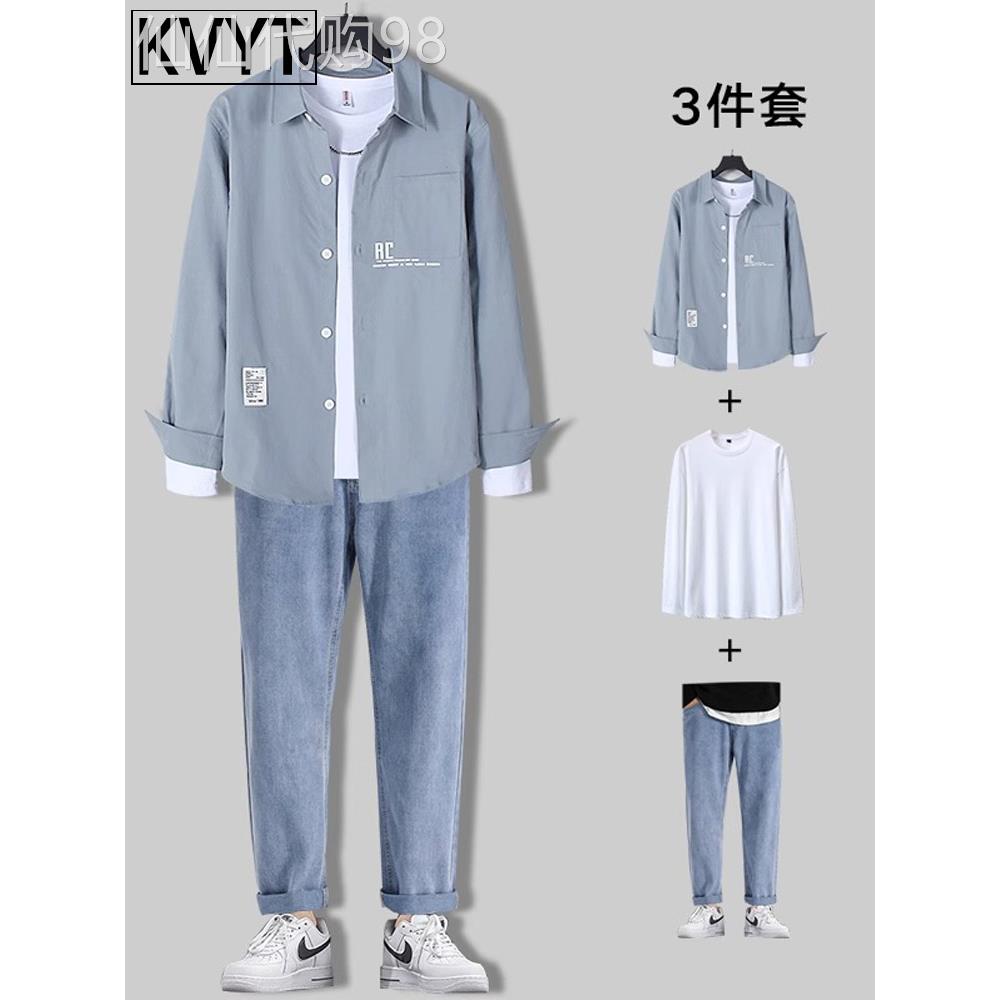 采购产品阳光和干净的男孩衬衫,休闲套装,春季和秋季新潮品牌男