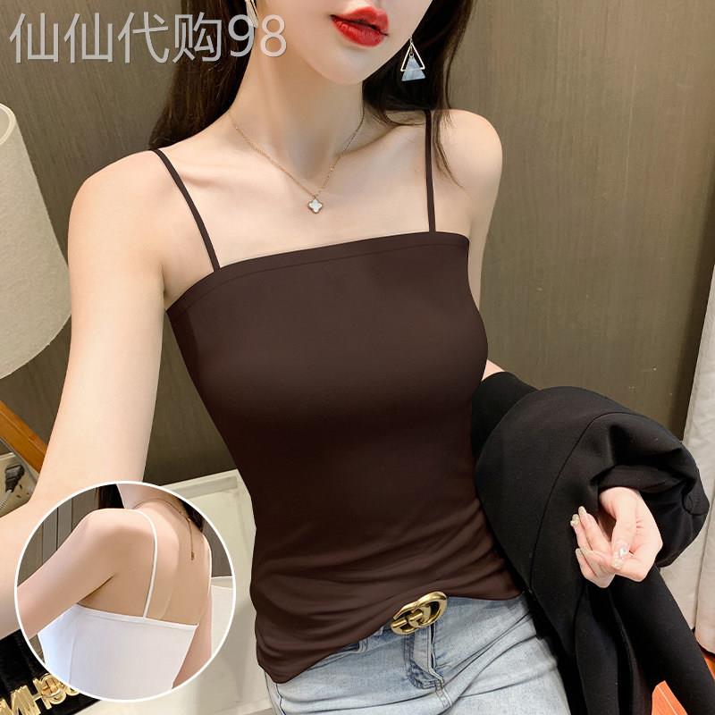 一字领吊带背心女外穿夏季薄2026新款带胸垫修身无袖内搭打底上衣