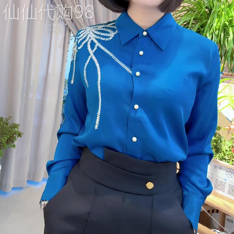 超好看设计感蓝色上衣女2026年春季新款宽松休闲通勤百搭长袖衬衫