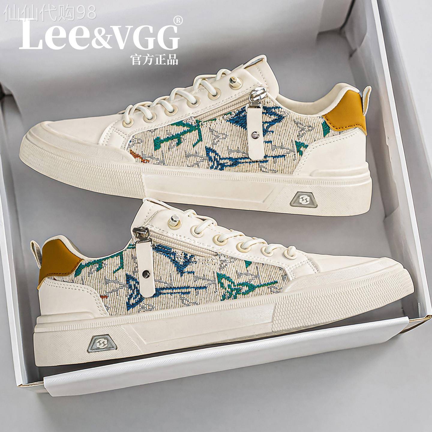 Lee&vgg男鞋夏季透气帆布鞋2026新款一脚蹬小白潮鞋运动休闲板鞋