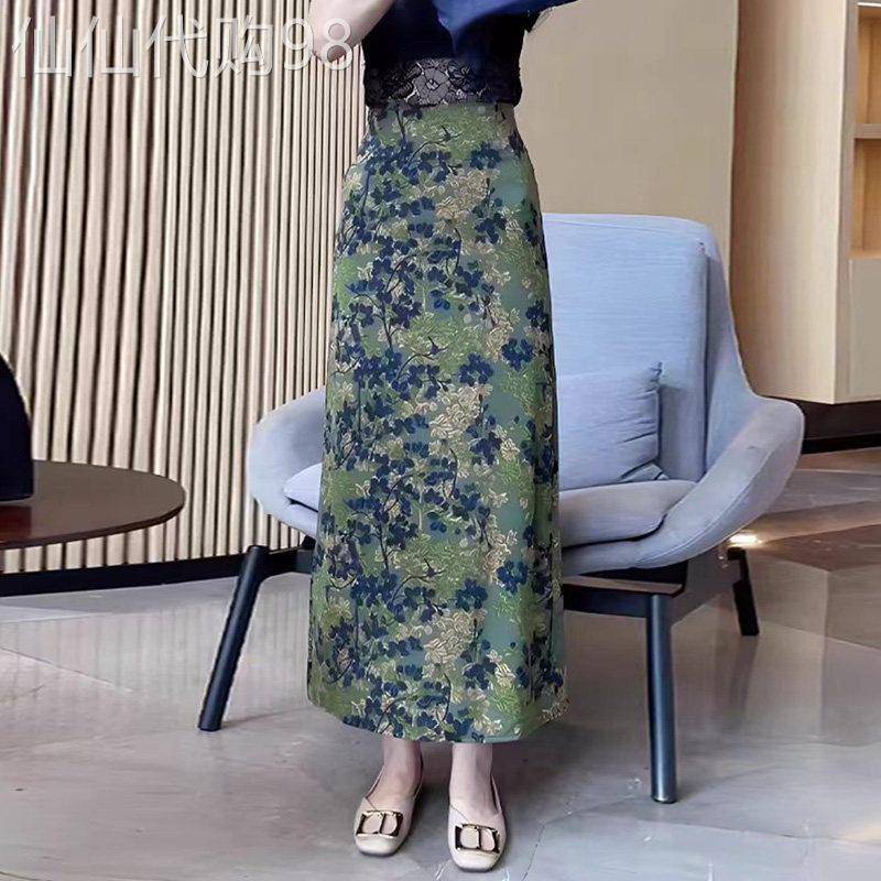 印花半身裙女中长版夏季2026新款高腰显瘦复古包臀裙时尚开叉长裙