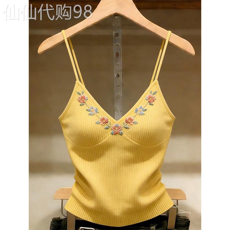 多巴胺清新花朵刺绣吊带背心女2026夏季新款修身收腰外穿无袖上衣