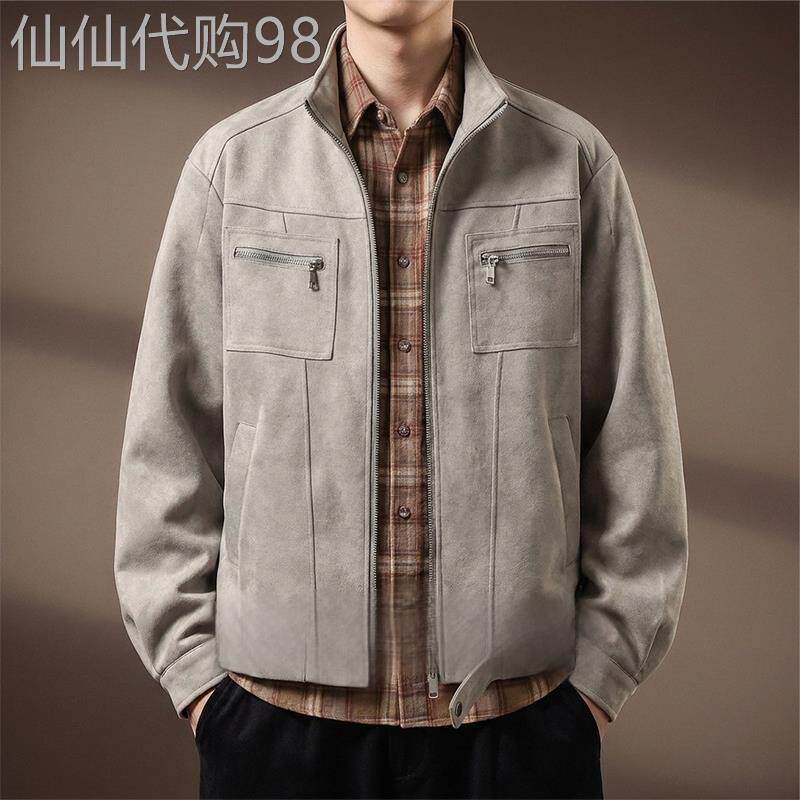 美式潮牌雾面扎染PU皮衣外套男2026秋冬季复古宽松工装机车夹克