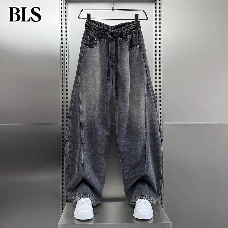 高端加绒牛仔裤男款2025冬季新款美式宽松水洗直筒阔腿裤男士长裤