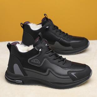 男鞋冬季2025新款男士真皮厚底雪地靴百搭保暖高帮鞋加绒加厚皮鞋